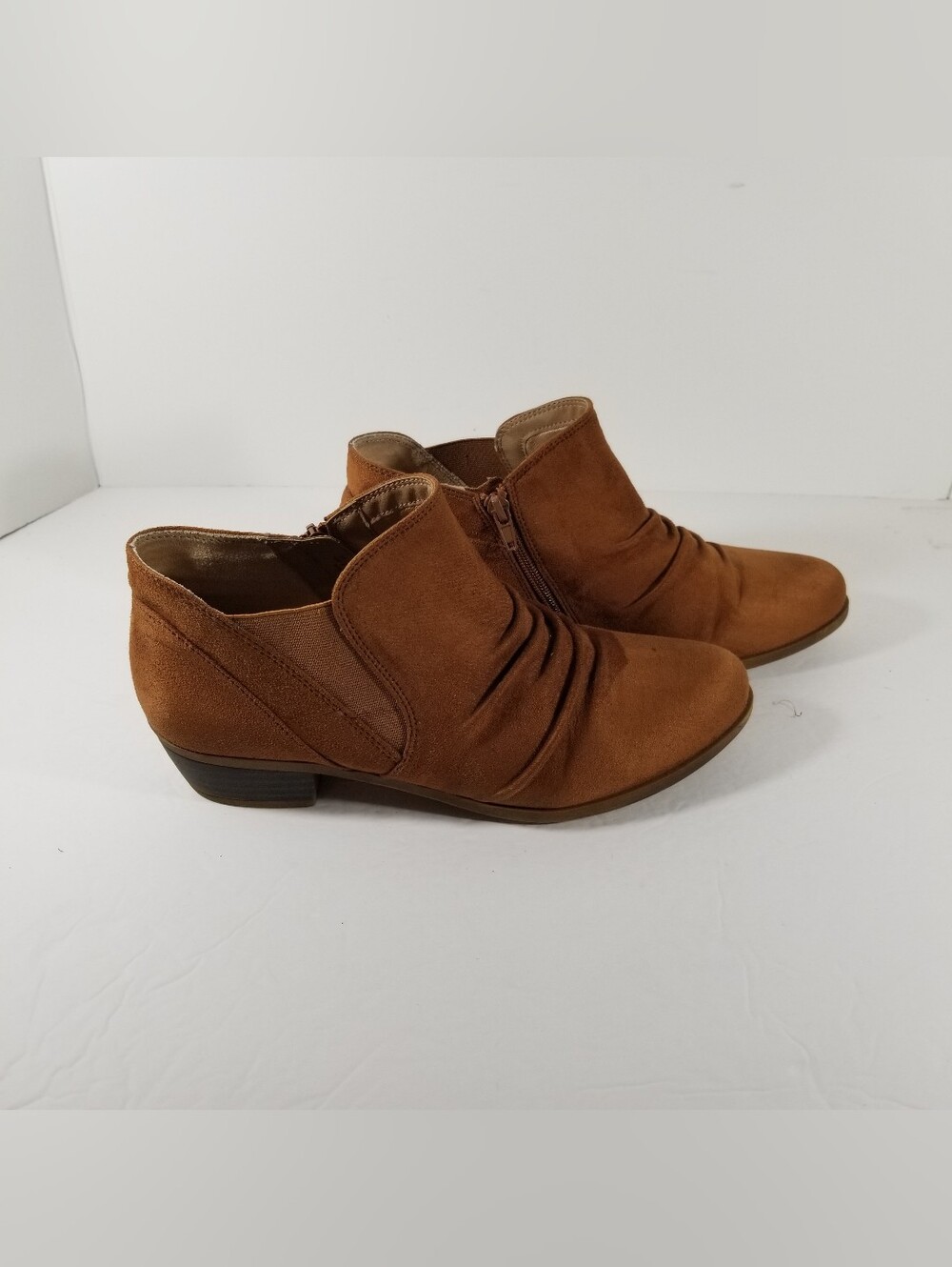 LifeStride Aurora Booties Brown Suede Ankle Boots Women's 11W Wide Side Zip